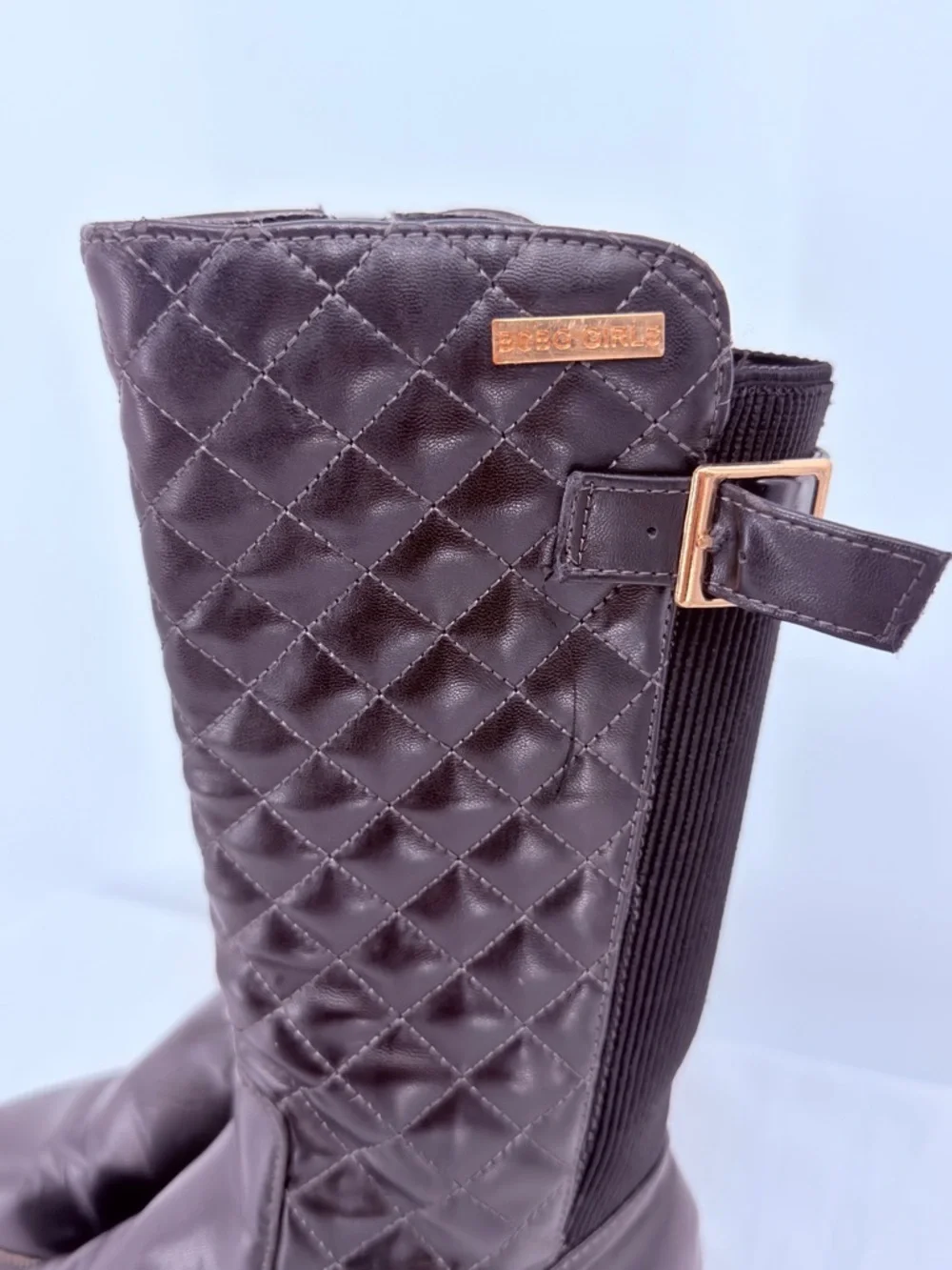 BCBG Girls Quilted Riding Boots Size 13 Black Knee High Buckle Boots